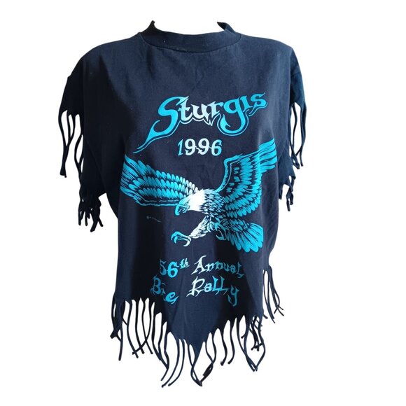 Vintage Medium T-shirt Womens Sturgis 1996 56th Bike Rally Fringe Jerzees 90s - Picture 1 of 7